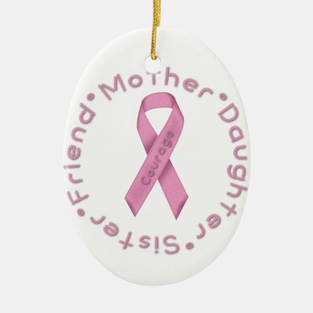 Pink Ribbon of Courage Ceramic Ornament (Front)