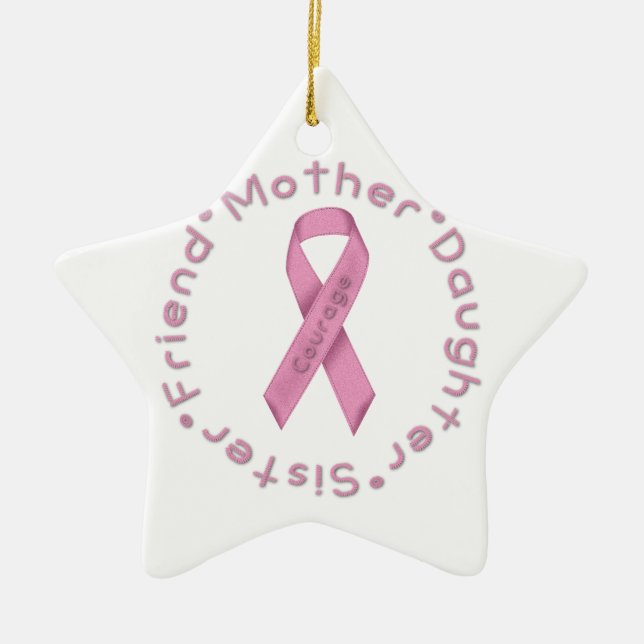 Pink Ribbon of Courage Ceramic Ornament (Front)