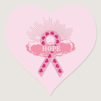 Pink Ribbon Of Hope Heart Stickers