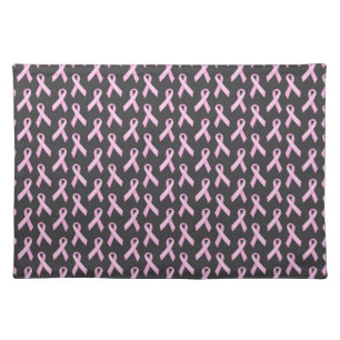 Pink Ribbon on Black - Breast Cancer Awareness Cloth Placemat