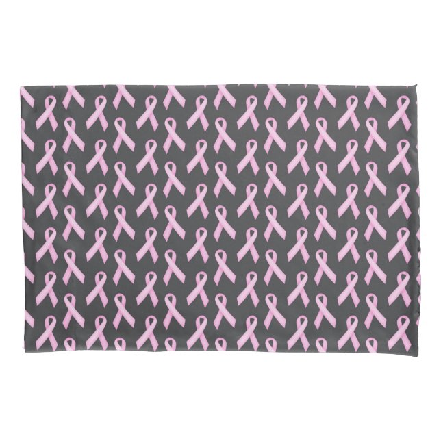 Pink Ribbon on Black - Breast Cancer Awareness Pillow Case (Front)