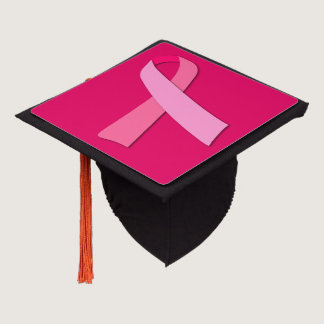 Pink Ribbon on Black for Breast Cancer Awareness Graduation Cap Topper