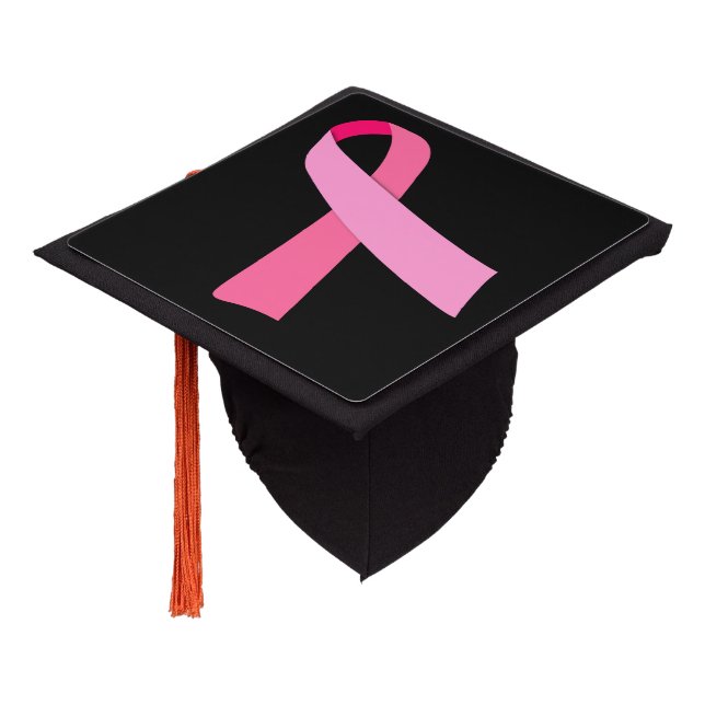 Pink Ribbon on Black for Breast Cancer Awareness Graduation Cap Topper (Angled)