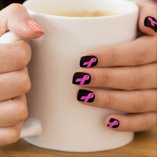 Pink Ribbon on Black Minx Nail Wraps