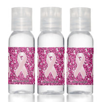 Pink Ribbon on Faux Glitter Hand Sanitizer