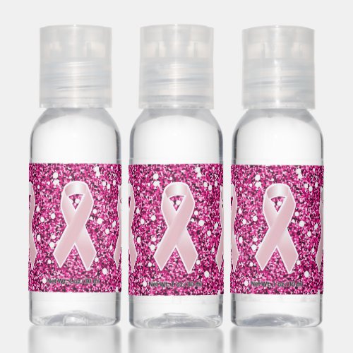 Pink Ribbon on Faux Glitter Hand Sanitizer