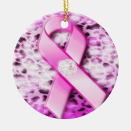 Pink Ribbon On Leopard Print Ornament