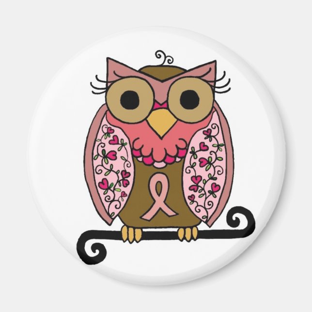 Pink Ribbon Owl Magnet (Front)