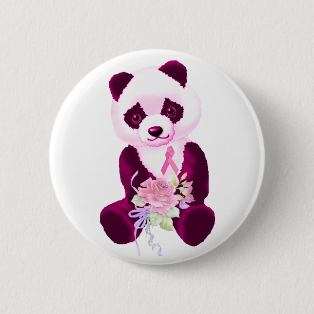Pink Ribbon Panda Bear Button (Front)
