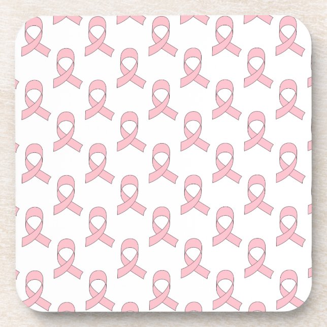 Pink Ribbon Pattern Beverage Coaster (Front)