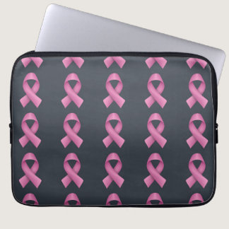 Pink Ribbon Pattern Black Background Laptop Sleeve