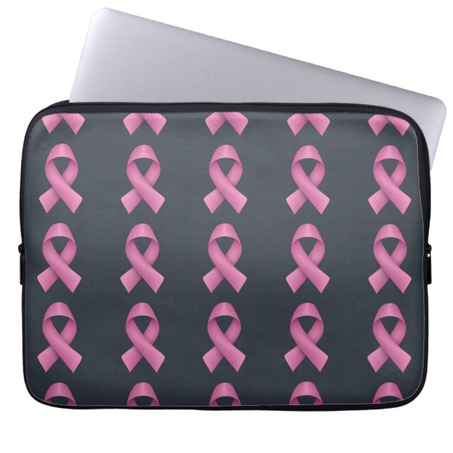 Pink Ribbon Pattern Black Background Laptop Sleeve (Front)