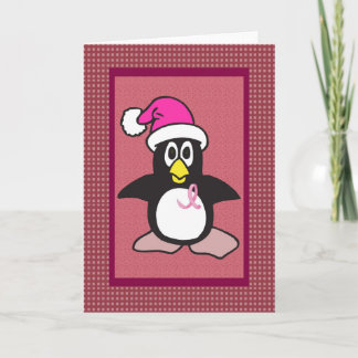 pink ribbon penguin holiday card