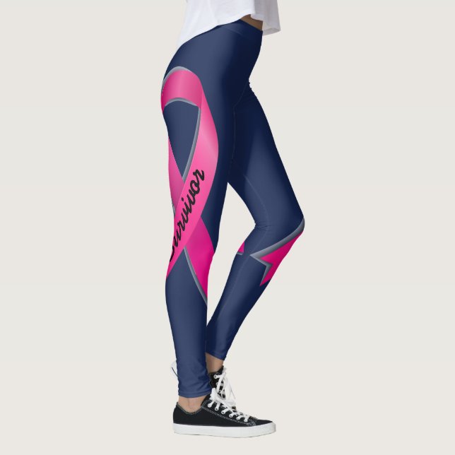 Pink Ribbon Personalize 2 Breast Cancer Survivor Leggings (Right)