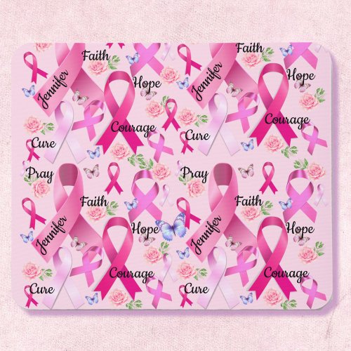 Pink Ribbon Personalize Words  Name Breast Cancer Mouse Pad