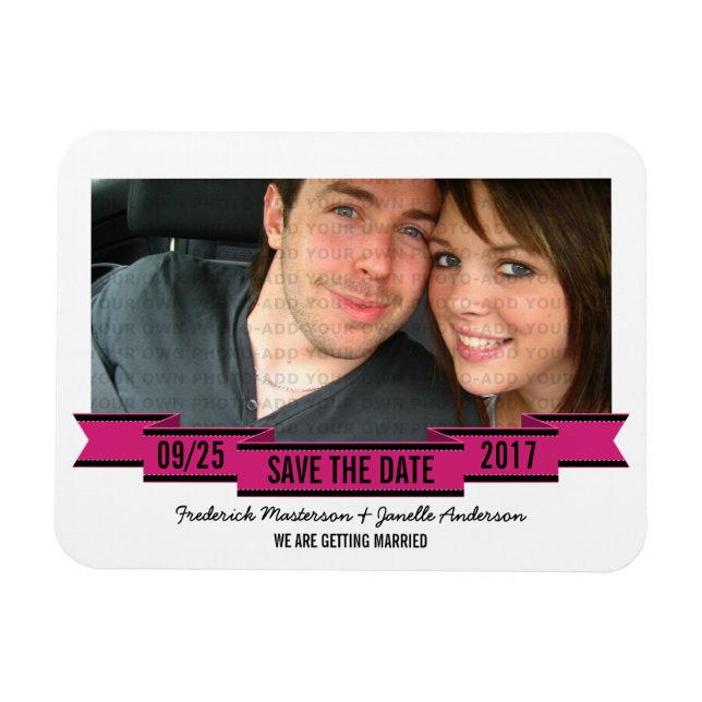 Pink Ribbon Photo Save the Date Magnet (Horizontal)