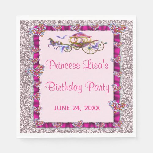 Pink Ribbon Pink Glitter Royal Princess Birthday Napkins