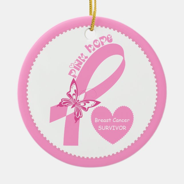 Pink Ribbon Pink Hope Breast cancer awareness Ceramic Ornament (Front)