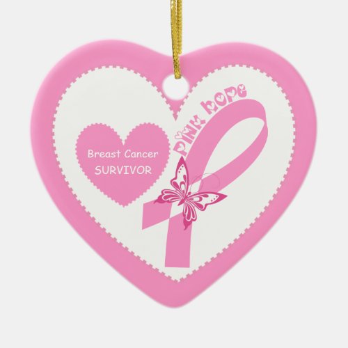 Pink Ribbon Pink Hope Breast cancer awareness Ceramic Ornament