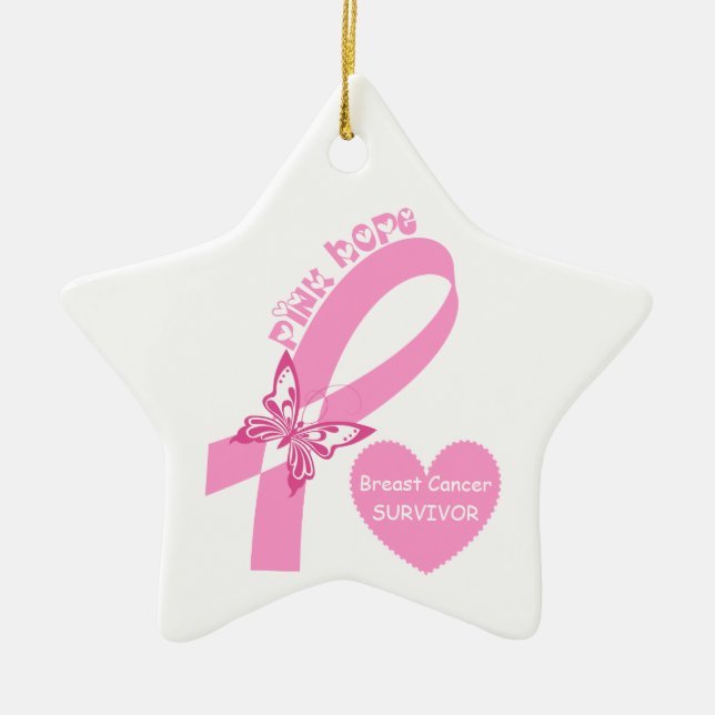 Pink Ribbon Pink Hope Breast cancer awareness Ceramic Ornament (Front)