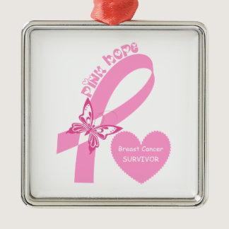 Pink Ribbon Pink Hope Breast cancer awareness Metal Ornament