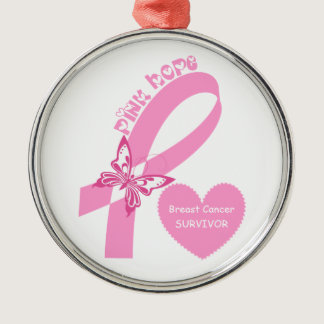 Pink Ribbon Pink Hope Breast cancer awareness Metal Ornament