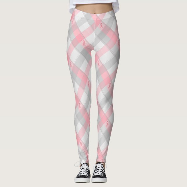 Pink Ribbon Plaid BC Leggings (Front)