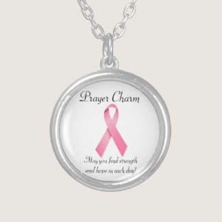 PINK Ribbon Prayer charm necklace Breast Cancer