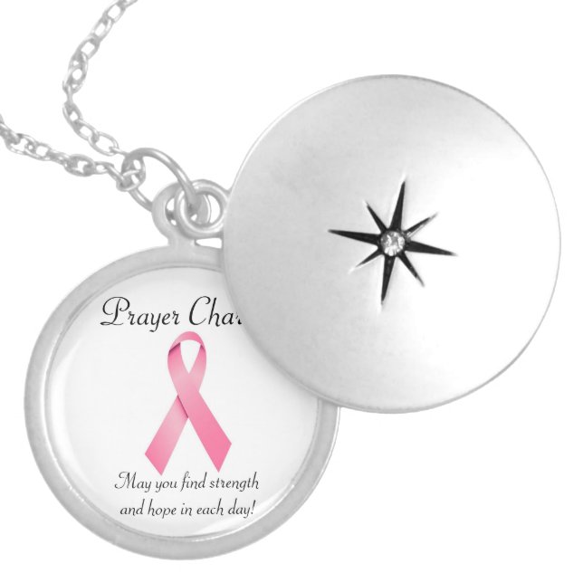 PINK Ribbon Prayer charm necklace Breast Cancer (Front)