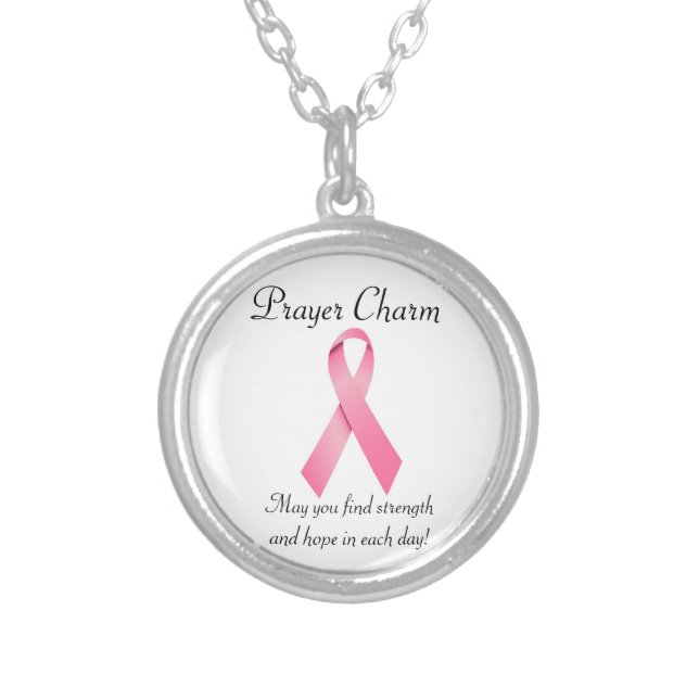 PINK Ribbon Prayer charm necklace Breast Cancer (Front)