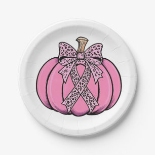 Pink Ribbon Pumpkin Face Halloween Breast Cancer Paper Plates