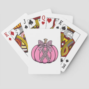 Pink Ribbon Pumpkin Face Halloween Breast Cancer Poker Cards