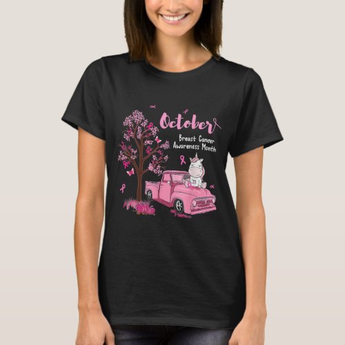 Pink Ribbon Pumpkin Truck Cat Breast Cancer T_Shirt
