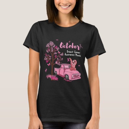 Pink Ribbon Pumpkin Truck Sloth Breast Cancer T_Shirt