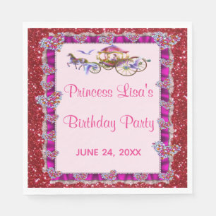 Pink Ribbon Red Glitter Royal Princess Birthday Napkins
