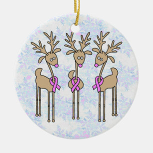 Pink Ribbon Reindeer - Breast Cancer Ceramic Ornament