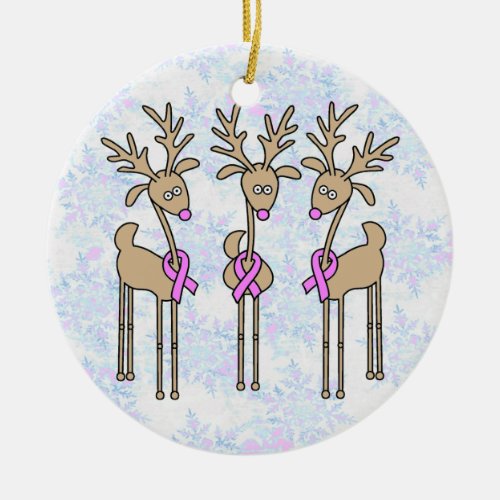 Pink Ribbon Reindeer _ Breast Cancer Ceramic Ornament