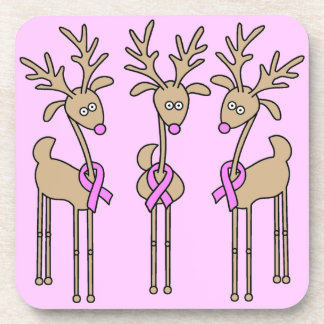 Pink Ribbon Reindeer - Breast Cancer Drink Coaster