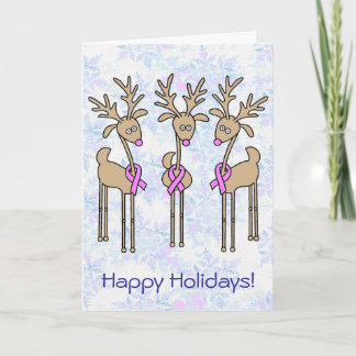 Pink Ribbon Reindeer - Breast Cancer Holiday Card