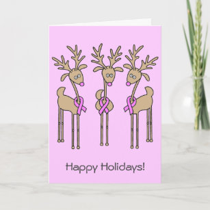 Pink Ribbon Reindeer - Breast Cancer Holiday Card