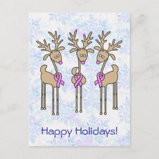 Pink Ribbon Reindeer - Breast Cancer Holiday Postcard