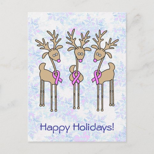 Pink Ribbon Reindeer _ Breast Cancer Holiday Postcard