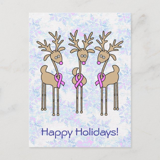 Pink Ribbon Reindeer - Breast Cancer Holiday Postcard (Front)