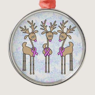 Pink Ribbon Reindeer - Breast Cancer Metal Ornament