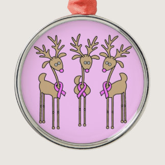 Pink Ribbon Reindeer - Breast Cancer Metal Ornament