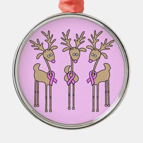 Pink Ribbon Reindeer _ Breast Cancer Metal Ornament