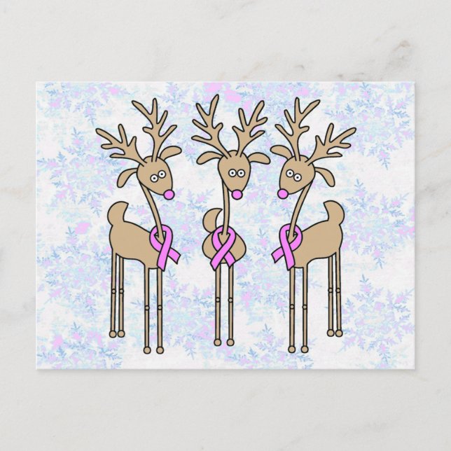 Pink Ribbon Reindeer - Breast Cancer Postcard (Front)