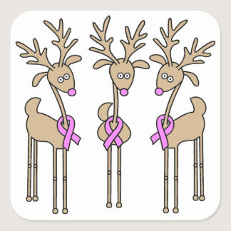 Pink Ribbon Reindeer - Breast Cancer Square Sticker