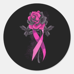 Pink Ribbon Rose Breast Cancer Awareness Survivor Classic Round Sticker