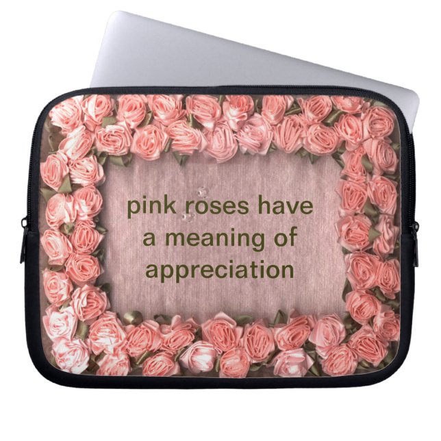Pink Ribbon Roses Satin Photo Frame Electronics Ba Laptop Sleeve (Front)